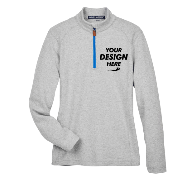 Devon & Jones Women's DRYTEC20™ Performance Quarter-Zip Pullover, Grey Heather / Grey H / French Blue, Front view, Mockup