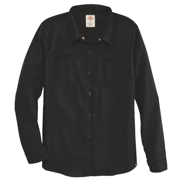 Dickies Women's Long Sleeve Industrial Work Shirt, Black, Front view