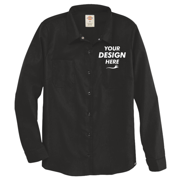 Dickies Women's Long Sleeve Industrial Work Shirt, Black, Front view, Mockup