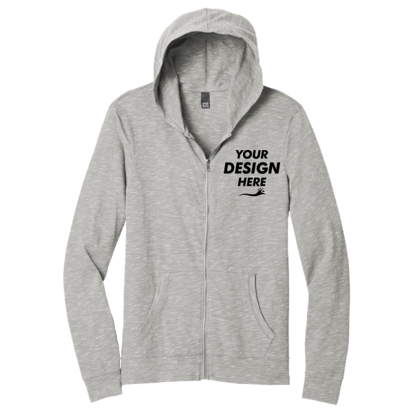 District Medal Full Zip Hoodie, Light Grey, Front view, Mockup