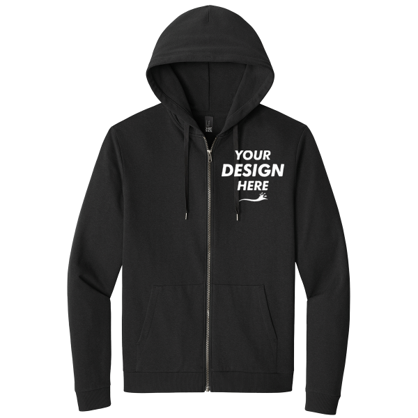 District Perfect Tri ® Fleece Full Zip Hoodie, Black, Front view, Mockup