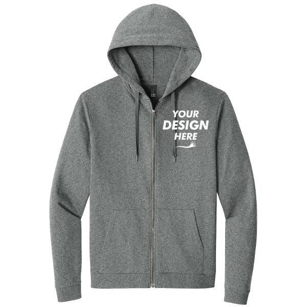 District Perfect Tri ® Fleece Full Zip Hoodie, Grey Frost, Front view, Mockup