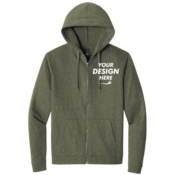 District Perfect Tri ® Fleece Full Zip Hoodie, Military Green Frost, Front view, Mockup