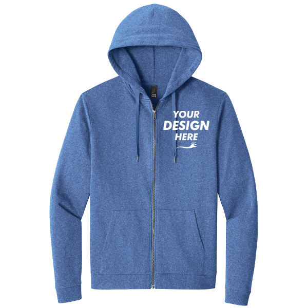 District Perfect Tri ® Fleece Full Zip Hoodie, Royal Frost, Front view, Mockup