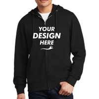 District V.I.T. Fleece Full Zip Hoodie, Black, Front view, Mockup