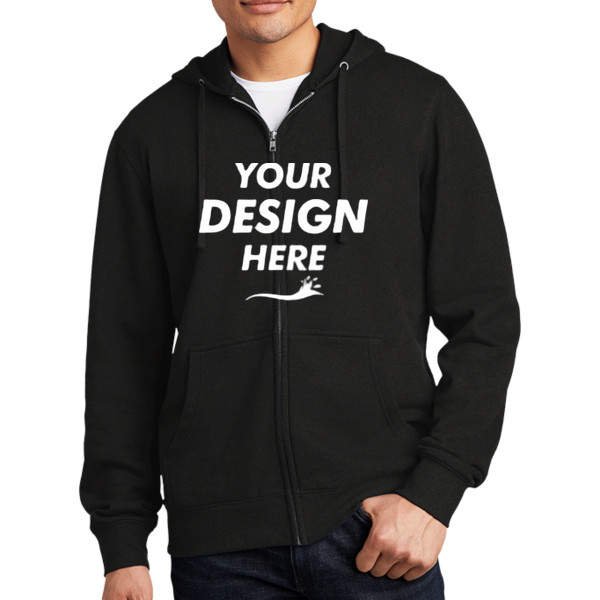District V.I.T. Fleece Full Zip Hoodie, Black, Front view, Mockup