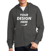District V.I.T. Fleece Full Zip Hoodie, Charcoal, Front view, Mockup