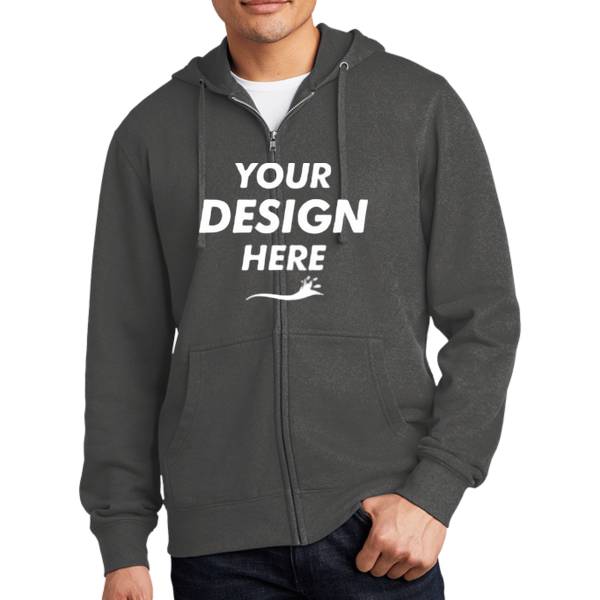 District V.I.T. Fleece Full Zip Hoodie, Charcoal, Front view, Mockup