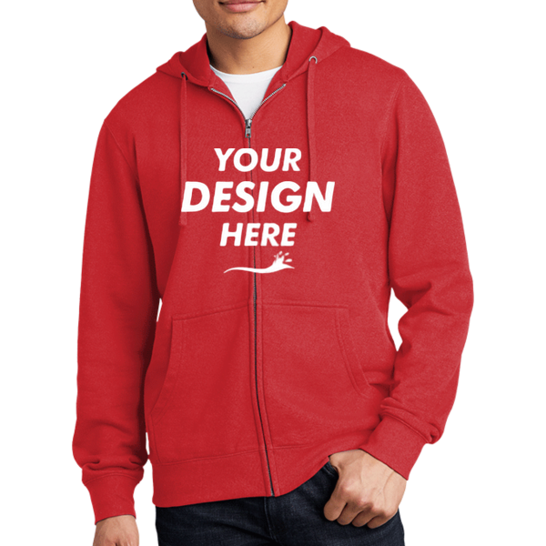 District V.I.T. Fleece Full Zip Hoodie, Classic Red, Front view, Mockup