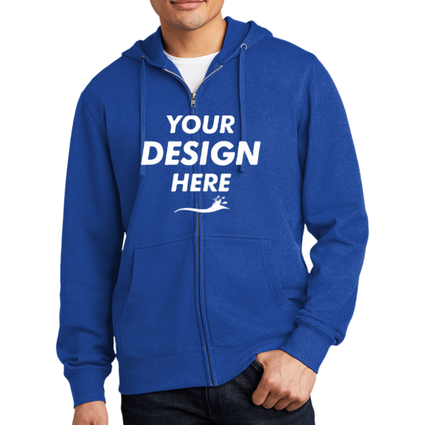 District V.I.T. Fleece Full Zip Hoodie, Deep Royal, Front view, Mockup