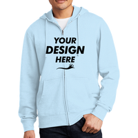 District V.I.T. Fleece Full Zip Hoodie, Ice Blue, Front view, Mockup