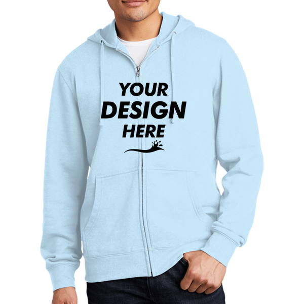 District V.I.T. Fleece Full Zip Hoodie, Ice Blue, Front view, Mockup