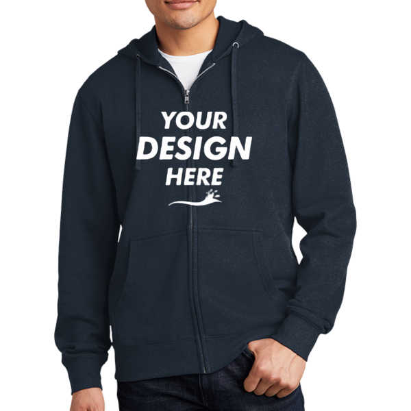 District V.I.T. Fleece Full Zip Hoodie, New Navy, Front view, Mockup