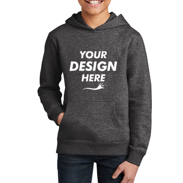 District Youth V.I.T. Fleece Hoodie, Heathered Charcoal, Front view, Mockup