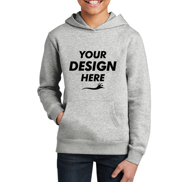 District Youth V.I.T. Fleece Hoodie, Light Heather Grey, Front view, Mockup