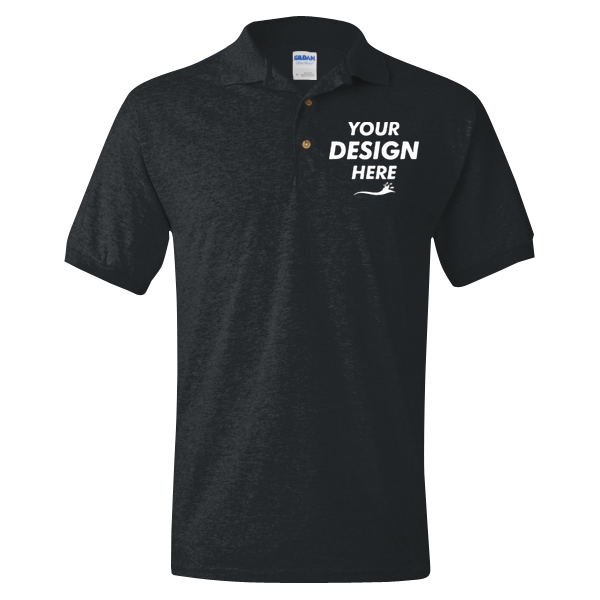 Gildan DryBlend® Jersey Polo, Black, Front view, Mockup