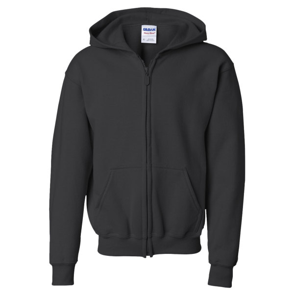 Gildan Heavy Blend™ Youth Full-Zip Hooded Sweatshirt, Black, Front view