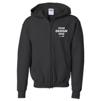 Gildan Heavy Blend™ Youth Full-Zip Hooded Sweatshirt, Black, Front view, Mockup