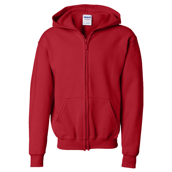 Gildan Heavy Blend™ Youth Full-Zip Hooded Sweatshirt, Red, Front view