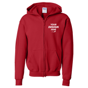Gildan Heavy Blend™ Youth Full-Zip Hooded Sweatshirt, Red, Front view, Mockup