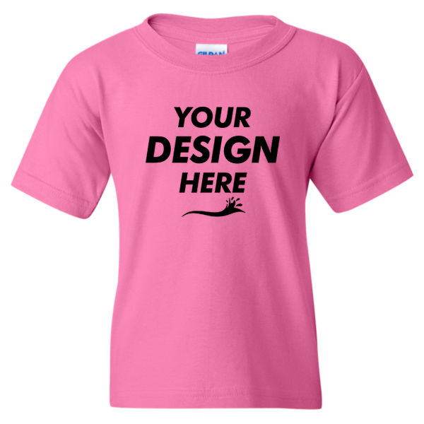 Gildan Heavy Cotton™ Youth T-Shirt, Azalea, Front view, Mockup