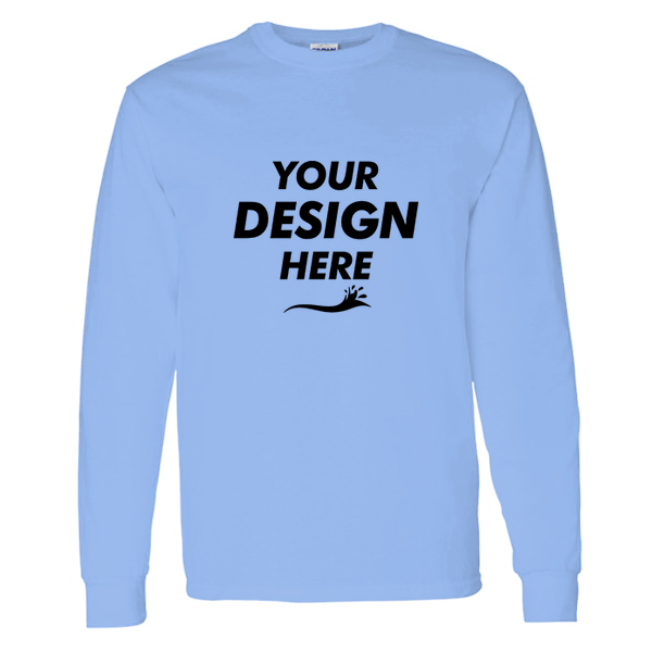 Gildan Unisex Heavy Cotton™ Long Sleeve T-Shirt, Carolina Blue, Front view, Mockup