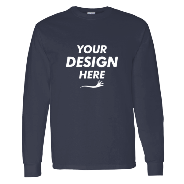 Gildan Unisex Heavy Cotton™ Long Sleeve T-Shirt, Navy, Front view, Mockup