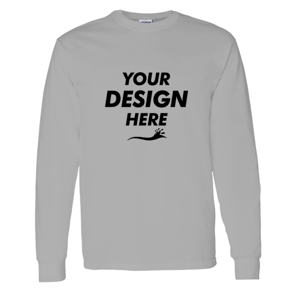 Gildan Unisex Heavy Cotton™ Long Sleeve T-Shirt, Sport Grey, Front view, Mockup
