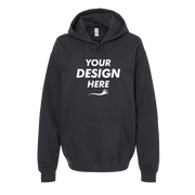 Gildan Unisex Softstyle® Midweight Hooded Sweatshirt, Black, Front view, Mockup