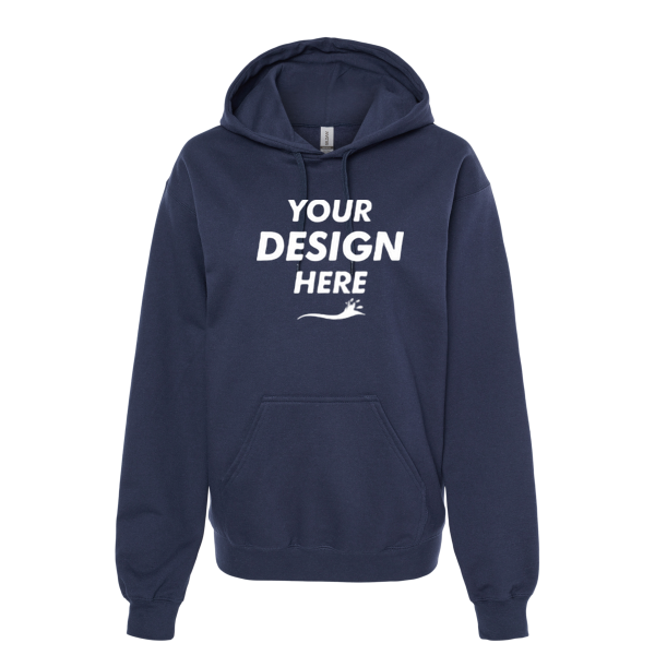 Gildan Unisex Softstyle® Midweight Hooded Sweatshirt, Navy, Front view, Mockup