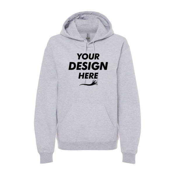 Gildan Unisex Softstyle® Midweight Hooded Sweatshirt, Sport Grey, Front view, Mockup