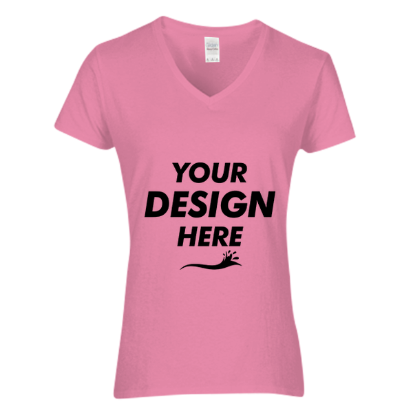 Gildan Women's Heavy Cotton™ V-Neck T-Shirt, Azalea, Front view, Mockup