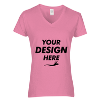 Gildan Women's Heavy Cotton™ V-Neck T-Shirt, Azalea, Front view, Mockup