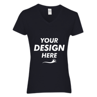 Gildan Women's Heavy Cotton™ V-Neck T-Shirt, Black, Front view, Mockup
