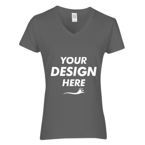 Gildan Women's Heavy Cotton™ V-Neck T-Shirt, Charcoal, Front view, Mockup