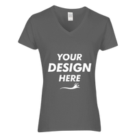 Gildan Women's Heavy Cotton™ V-Neck T-Shirt, Charcoal, Front view, Mockup