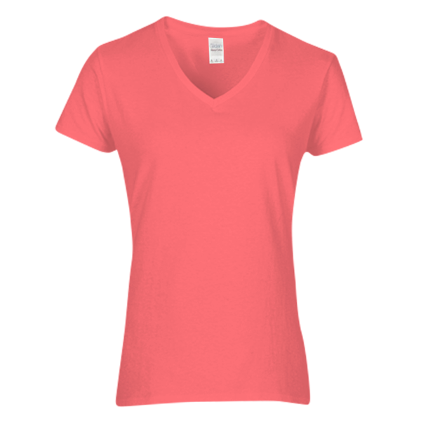 Gildan Women's Heavy Cotton™ V-Neck T-Shirt, Coral Silk, Front view