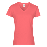 Gildan Women's Heavy Cotton™ V-Neck T-Shirt, Coral Silk, Front view