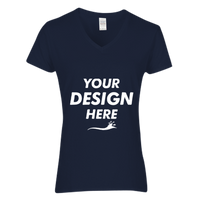 Gildan Women's Heavy Cotton™ V-Neck T-Shirt, Navy, Front view, Mockup