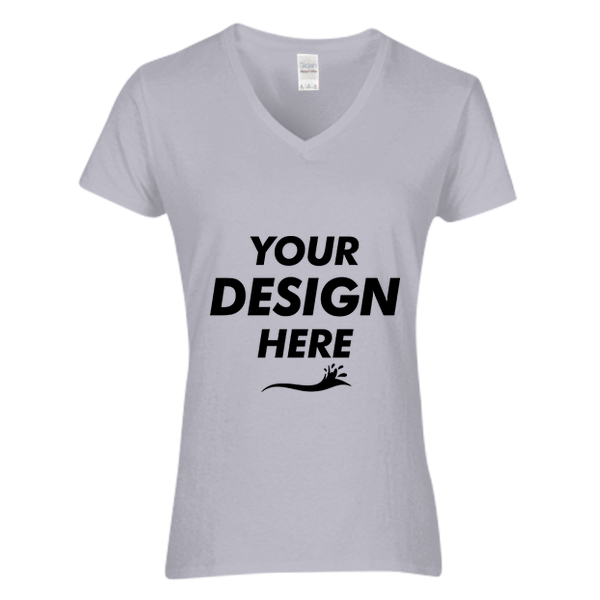 Gildan Women's Heavy Cotton™ V-Neck T-Shirt, Sport Grey, Front view, Mockup