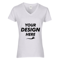 Gildan Women's Heavy Cotton™ V-Neck T-Shirt, White, Front view, Mockup