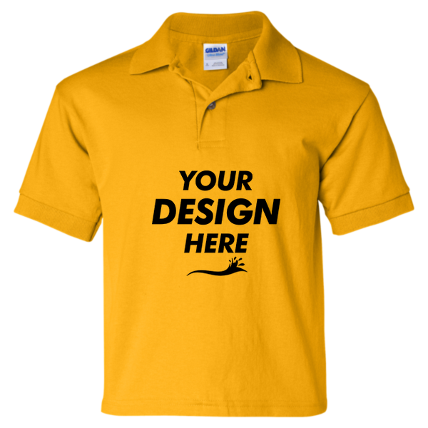 Gildan Youth DryBlend® Jersey Polo, Gold, Front view, Mockup