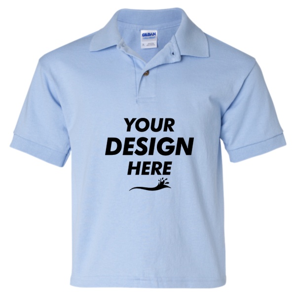 Gildan Youth DryBlend® Jersey Polo, Light Blue, Front view, Mockup
