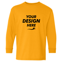 Gildan Youth Heavy Cotton™ Long Sleeve T-Shirt, Gold, Front view, Mockup