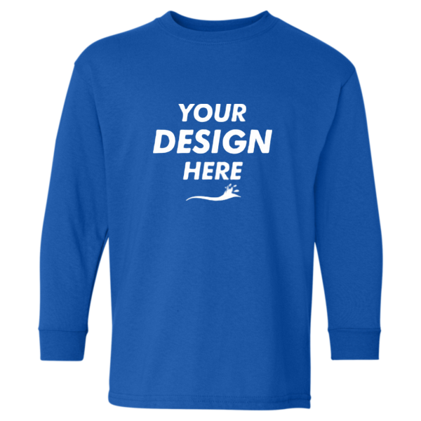 Gildan Youth Heavy Cotton™ Long Sleeve T-Shirt, Royal, Front view, Mockup