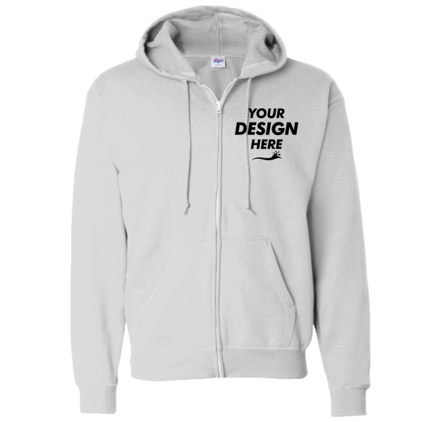 Hanes Unisex EcoSmart® Full-Zip Hooded Sweatshirt, Ash, Front view, Mockup