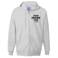 Hanes Unisex Ultimate Cotton® Full-Zip Hooded Sweatshirt, Ash, Front view, Mockup