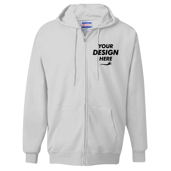 Hanes Unisex Ultimate Cotton® Full-Zip Hooded Sweatshirt, Ash, Front view, Mockup