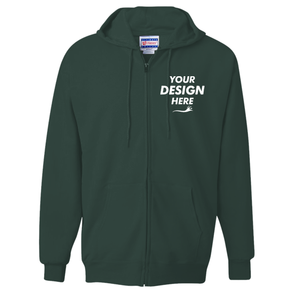 Hanes Unisex Ultimate Cotton® Full-Zip Hooded Sweatshirt, Deep Forest, Front view, Mockup
