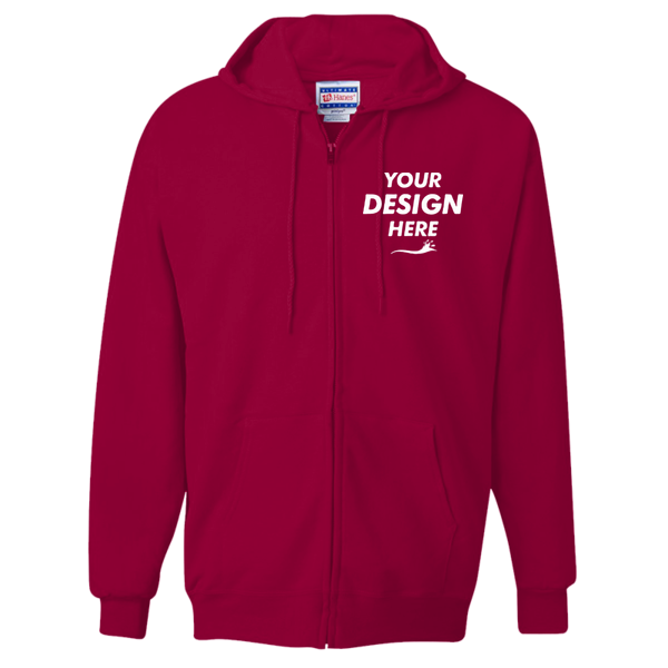 Hanes Unisex Ultimate Cotton® Full-Zip Hooded Sweatshirt, Deep Red, Front view, Mockup